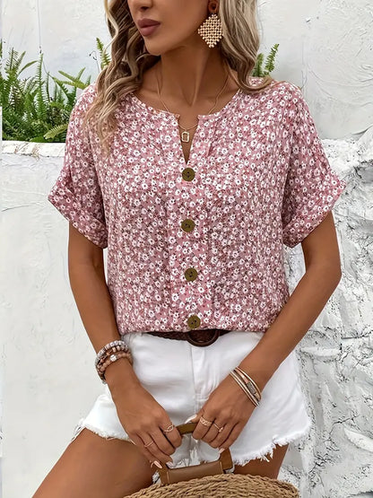 Wolena™ | Effortless Floral Button-Up Top