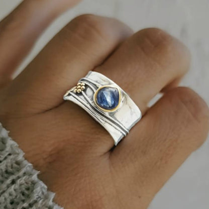 Boho Silver Ring with Blue Stone