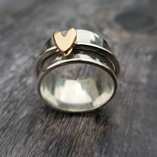 Vintage silver gold heart ring