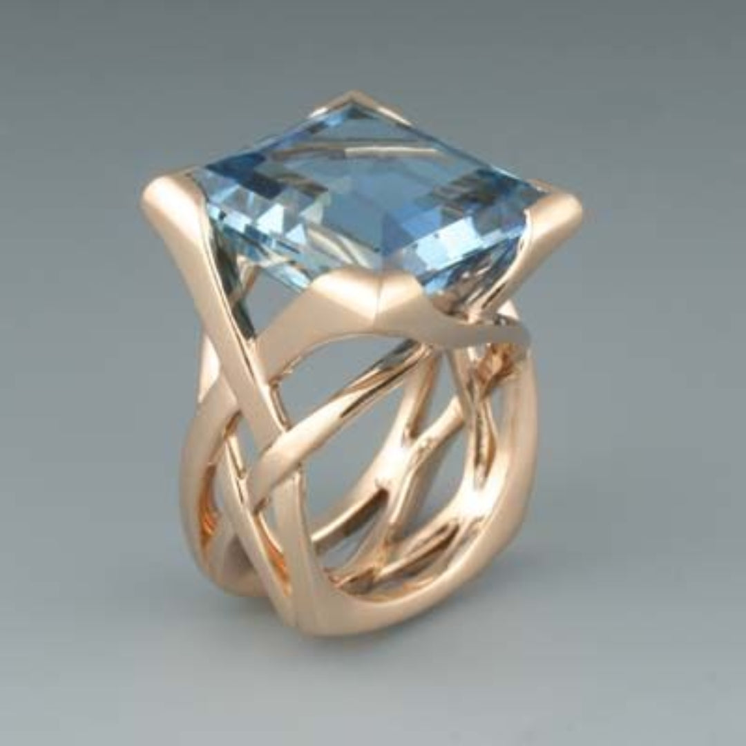 Vintage rose gold ring with blue zirconium