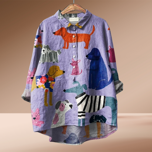 Lily™ - Playful Dog Print Shirt