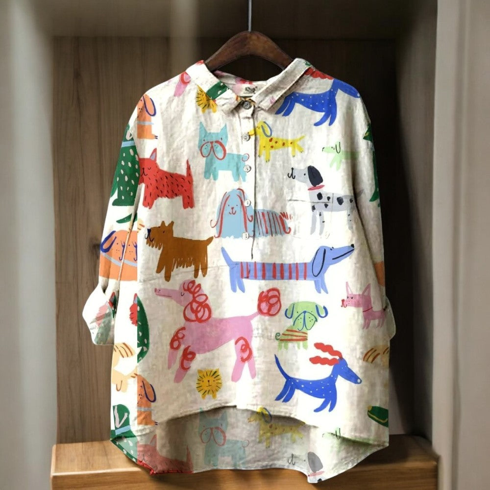 Lily™ - Playful Dog Print Shirt