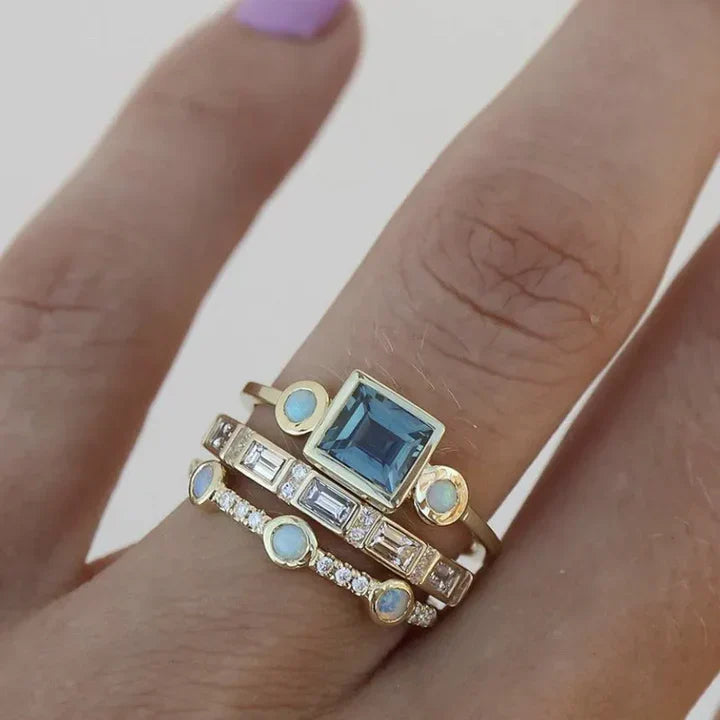 Vintage blue zirconium ring set