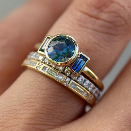 Vintage shiny blue ring set